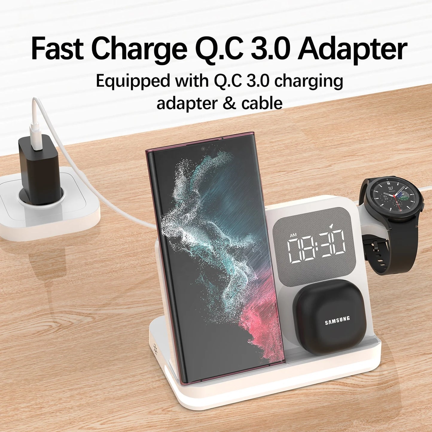 Best Selling Products 2025 Multifunctional Wireless Charger Night Light Alarm Clock 3 in 1 Wireless Charger Cell Phone Holder-3