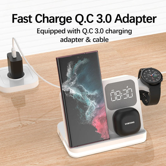 Best Selling Products 2025 Multifunctional Wireless Charger Night Light Alarm Clock 3 in 1 Wireless Charger Cell Phone Holder-3