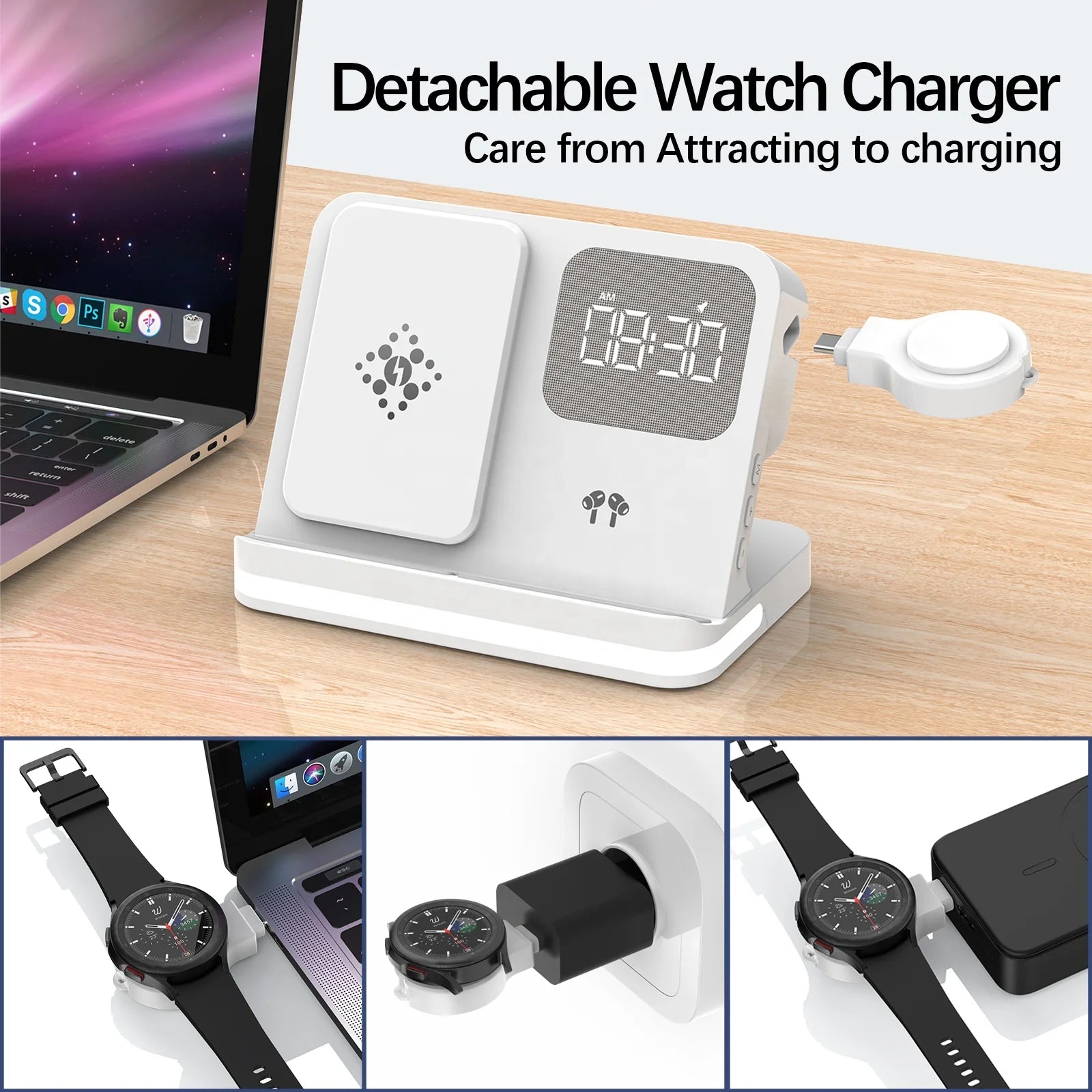 Best Selling Products 2025 Multifunctional Wireless Charger Night Light Alarm Clock 3 in 1 Wireless Charger Cell Phone Holder-2