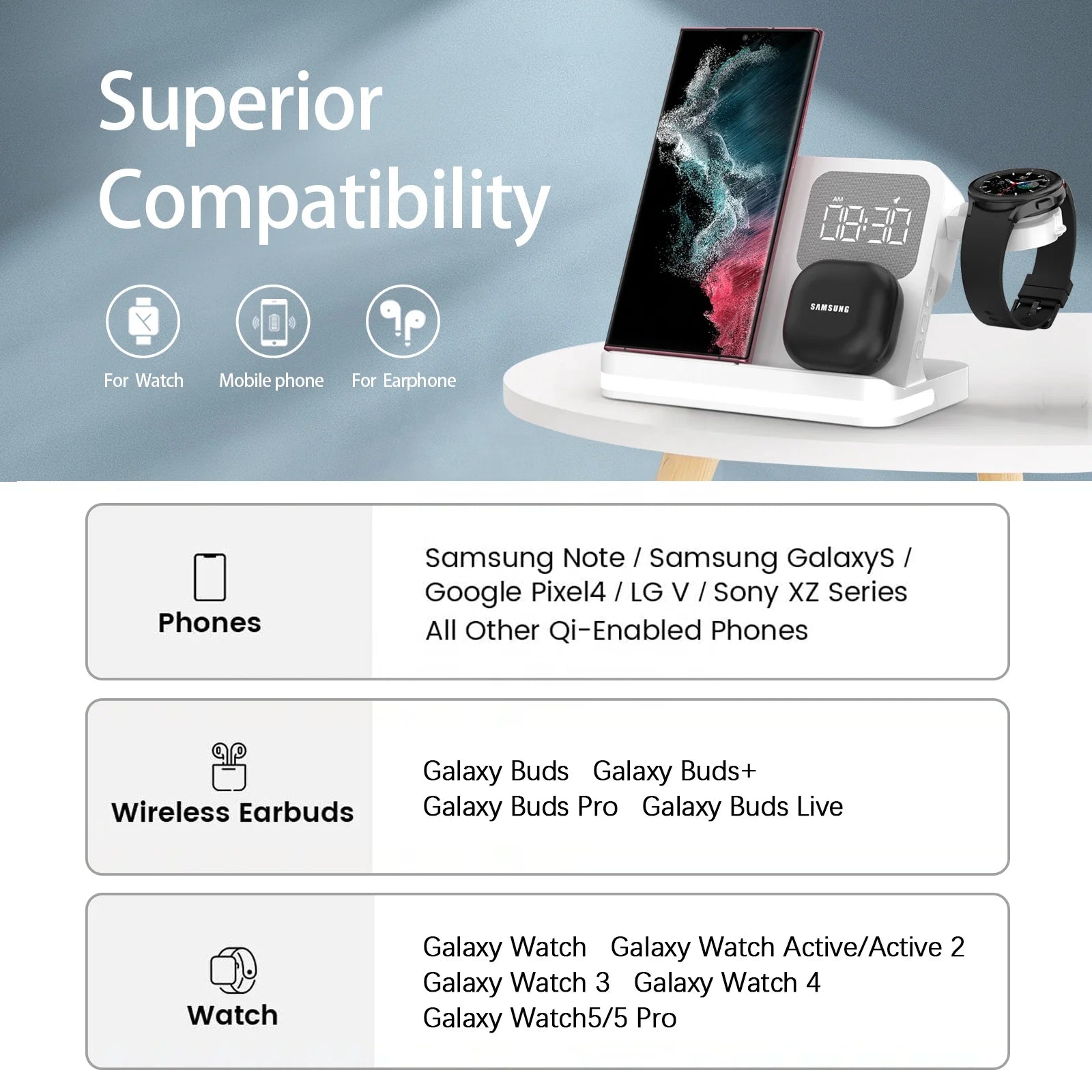 Best Selling Products 2025 Multifunctional Wireless Charger Night Light Alarm Clock 3 in 1 Wireless Charger Cell Phone Holder-4